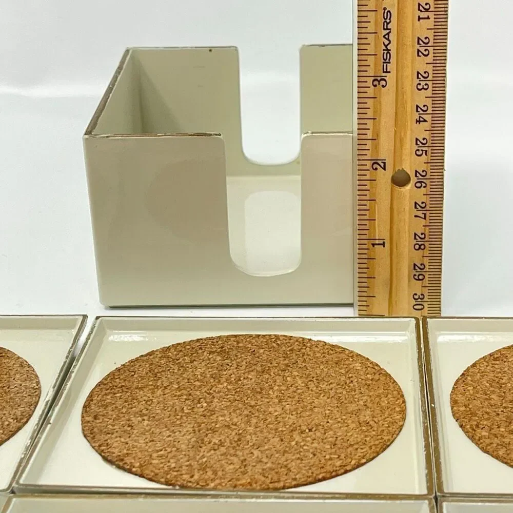 MCM Georges Briard Square Cream Gold Lacquer Ware Set of 6 Coasters Holder Japan